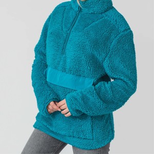 Unisex Teal Fleece <b>Zip</b>-<b>Up</b> <b>Jacket</b> Regular Fit Stand Collar Casual Winter Wear Pocket Design Solid Color - Product Image 4
