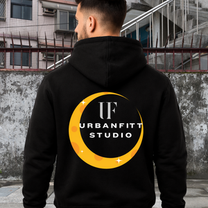 Black Hooded <b>Pullover</b> Hoodie <b>Men</b> Regular Fit Long Sleeve 100% Cotton Winter Sweatshirt with Back Custom Logo Letter Pattern - Product Image 4