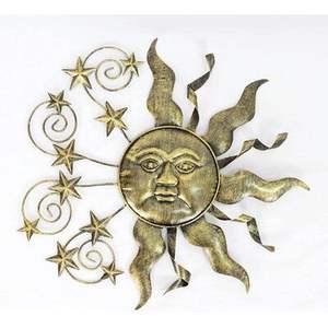 Décoration murale ronde en métal faite à la main Ming Rich Sun and Moon, style ferme moderne, pour la maison ou le jardin - Product Image 1