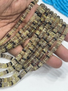 Perles de pierres précieuses de haute qualité pour la fabrication de bijoux, 17 pouces, quartz naturel lisse, forme Heishi, taille 6-7 mm - Product Image 3