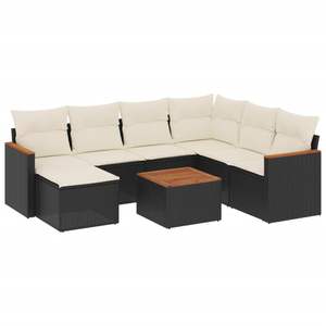 Conjunto de sofá de jardín color crema, blanco y negro con cojines, 6 plazas, muebles de exterior de mimbre y ratán, diseño contemporáneo - Product Image 4