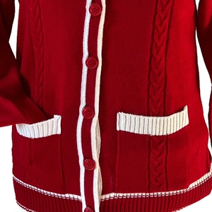 Cárdigan de Punto Rojo con Cuello en V para Mujer, Manga Larga, Ribete en Contraste, Bolsillos, Bordado Delta Sigma Theta, Estilo Clásico, para Todas las Temporadas - Product Image 3