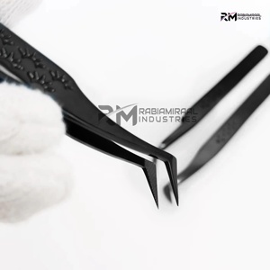 Pinzas para Extensión de Pestañas de Color Negro Plasma, Acero Inoxidable, Agarre de Diamante, 3 Puntas Diferentes, Producto de Primera Calidad - Product Image 2