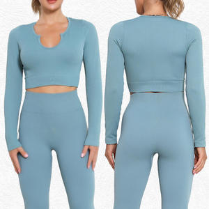 Ensemble de leggings de yoga et de fitness à manches longues, effet push-up, 2 pièces, tenue de sport pour femme - Product Image 5