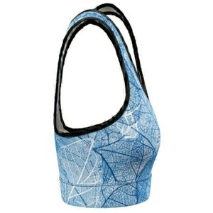 Women's Racerback Sports Bra Blue Leaf Print Summer Gym Medium Support Breathable Spandex Polyester Yoga <b>Top</b> <b>Mesh</b> Back Design - Product Image 4