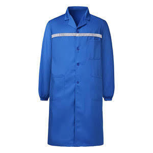เสื้อกาวน์สีน้ำเงินแบบยูนิเซ็กซ์สำหรับโรงพยาบาล ผ้าโพลีเอสเตอร์ทอ 100% พร้อมตรวจจับรอยขาด สามารถสั่งทำโลโก้ได้ - Product Image 1