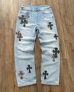 Jeans Baggy Y2K Personnalisés pour Hommes, Pantalon en Denim Large Vintage Délavé, Motif Croix Gothique, Streetwear, Coupe Ample, OEM Marque Privée - Product Image 1