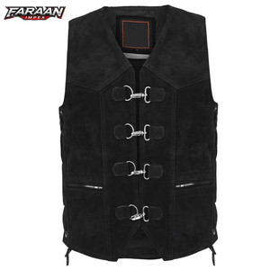 Chaleco de Cuero Vacuno Auténtico para Hombre, Chaqueta sin Mangas Estilo Motero, para Motociclismo, Estilo Occidental Vintage, Viajes y Looks Urbanos Elegantes - Product Image 1