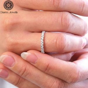 Charm_Jewells Women's 925 <b>Silver</b> Moissanite <b>Eternity</b> Band <b>Ring</b> Marquise Cut Flower Design Classic Style Wedding <b>Ring</b> - Product Image 2