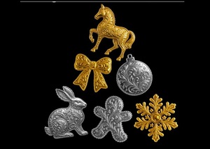 Vintage Brass Metal Christmas Ornament Set Carved Holiday Wall Decor Hanging Decoration Gift Decor - Product Image 2