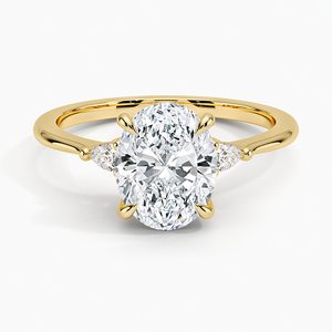 Anillo de Compromiso Aria con Tres Piedras de Moissanita, Estilo Botánico, Corte Brillante, Detalles de Perlas de Agua Dulce, Plata Chapada en Oro de 14K - Product Image 1