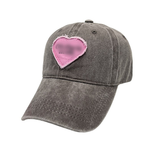 Gorra de Béisbol con Aplique de Corazón Rosa, 6 Paneles, Ajustable, de Algodón Lavado, Estilo Vintage Unisex, Gorra Casual para Adultos - Product Image 1