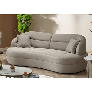 Oval Fabric <b>Sofa</b> <b>Bed</b> Set with Tufted Design Curved Armrest Pillow Back Foam Filled Traditional Three Seat Living Room Furniture - Product Image 1