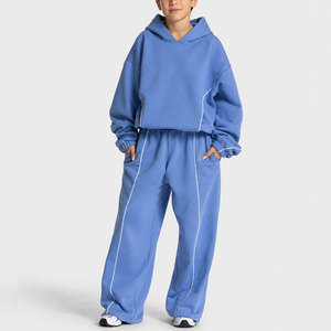 Survêtement personnalisé pour enfants bleu azur OEM ODM, ensemble sweat à capuche et pantalon de jogging en polaire pour garçons, survêtement streetwear pour enfants - Product Image 2