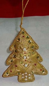 Adornos Navideños Colgantes de Diseño de Lujo, Hechos a Mano, con Forma de Árbol, Color Verde, Bordado Zari, Decoración Festiva con Cuentas - Product Image 2