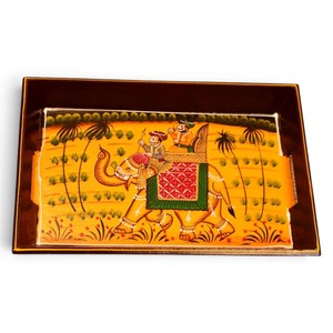 Handcrafted Wooden <b>Elephant</b> Printed Serving Tray <b>Decorative</b> Multipurpose Snack Tray Traditional Printed Wooden Tray - Product Image 1