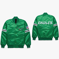 Veste universitaire en satin vert personnalisée pour hommes, veste bomber à manches rayées blanches, uniforme de baseball en gros, vêtements de sport