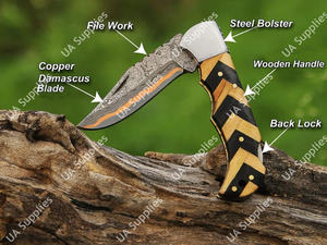 Couteau pliant professionnel EDC en cuivre damas Sanmai sur mesure, pour le camping et les activités de plein air, avec plusieurs choix de poignée, OEM OBM - Product Image 3