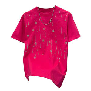 Camiseta de Algodón 100% con Pedrería, Transpirable, de Manga Corta, Cuello Redondo, Corte Regular, Ropa de Verano de Alta Calidad para Hombre - Product Image 1
