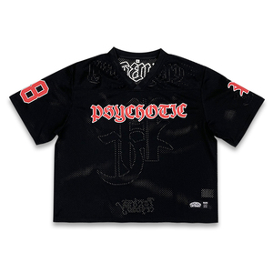 Camiseta de Fútbol Negra con Malla, Cuello en V, Manga Corta, Impresión por Transferencia de Calor, Unisex, Tallas Grandes, Transpirable, 100% Poliéster, Deportiva - Product Image 1