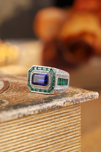 Luxury Geometric Cocktail <b>Ring</b> 925 <b>Silver</b> Sapphire <b>Emerald</b> Cut Pave Setting Unisex Fine Jewelry - Product Image 5