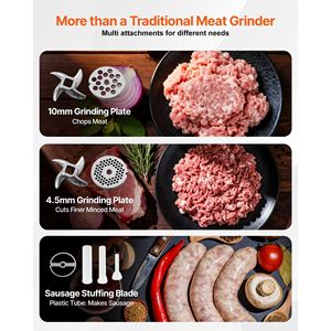 Tritacarne Elettrico Commerciale in Acciaio Inox, Capacità 5 Libbre/Minuto, con Lama e Piastra di Macinazione per Salsicce e Tritatutto - Product Image 3