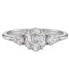 Wholesale DEF Color VS VVS Clarity 10K 14K 18K Solid Gold IGI Certified <b>Hexagon</b> Lab Grown Diamond Three Stone Ring Wedding Band - Product Image 2