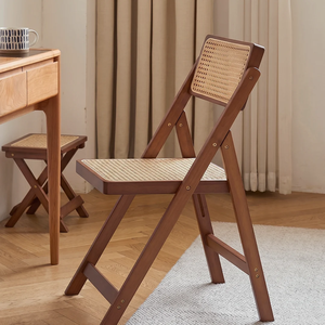 Chaise de salle à manger pliable en bambou avec assise et dossier en rotin, chaise d'appoint en bois pour la maison, le restaurant et la salle à manger - Product Image 4