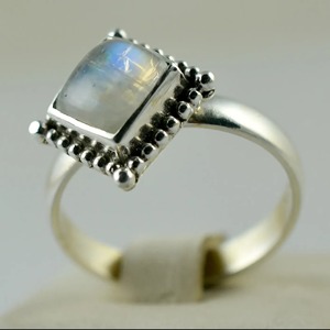 Rainbow Moonstone <b>Ring</b> 925 Sterling <b>Silver</b> Handmade <b>Statement</b> Promise <b>Ring</b> for Women Boho Cushion Shape June Birthstone Jewelry - Product Image 5