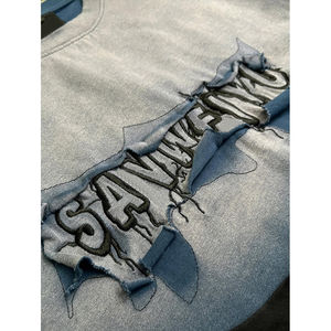 Camiseta Personalizada para Hombre, 100% Algodón, Lavado Degradado, Estilo Patchwork, Bordado, Estilo Urbano, Alta Calidad, Ecológica, Transpirable - OEM - Product Image 2