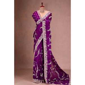Evening Dresses Elegant <b>Saree</b> with Embroidery Coding & Sequins Work for Parties - Product Image 5