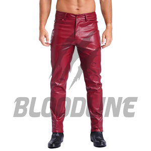 <b>Men</b> <b>Red</b> PU Leather Pants Slim Fit All Seasons Wear - Product Image 1