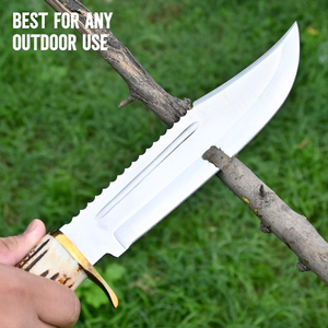 Handmade Handcrafted High Carbon Steel Bowie Knife Horn Handle With <b>Leather</b> Sheath Camping Knife Outdoor Knife - Product Image 3