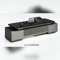 Bureau de direction en contreplaqué de qualité E1, finition cuir et membrane, poste de travail moderne avec panneau décoratif en grille métallique