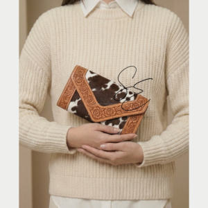 Western Tooled Leather Envelope Wallet Women Hair On Cowhide V Flap Clutch Floral Hand Carved <b>Purse</b> Custom OEM <b>Long</b> Wallet - Product Image 1