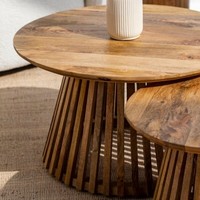 Table basse ronde en bois Vandana Zenova Orion pour les intérieurs de salon modernes