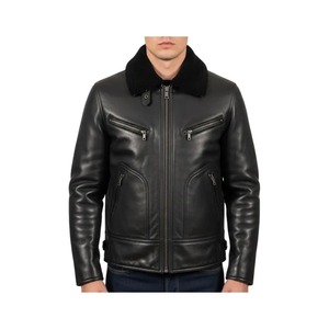 BLACK <b>LEATHER</b> <b>JACKET</b>, Fur Collar <b>Jacket</b>, <b>Mens</b> Winter Coat Warm <b>Faux</b> Fur Collar <b>Leather</b> Outerwear <b>For</b> Cold Weather Style - Product Image 1