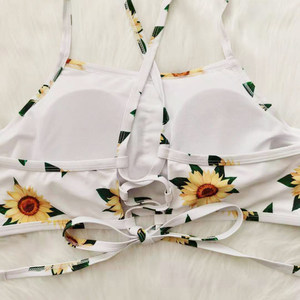 Women's Yellow Bikini Set <b>Crossed</b> Halter <b>Top</b> High Waist Bottom Contrast Binding Spandex Polyester Stretch Eco-Friendly Quick Dry - Product Image 4