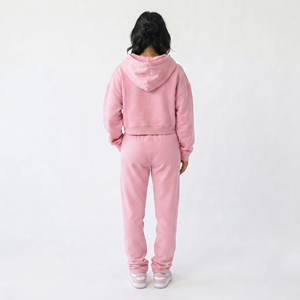 Conjunto de chándal con capucha y cremallera para mujer, de algodón, con sudadera corta y pantalones de chándal apilados, conjunto de chándal oversize para mujer, forro polar de 400 GSM - Product Image 2