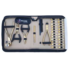 Kit Aplicador de Extensiones de Cabello Doradas con Cinta Adhesiva, Herramienta de Presión, Removedor de Cuentas, Crimpadora Plana, Gancho de Bucle y Clips de Seccionamiento, Peine de Acero Inoxidable - Product Image 1