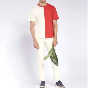 เสื้อยืดแขนสั้นคอกลมผู้ชาย สีแดงและครีม ลายบล็อกสี ทรงปกติ สไตล์ลำลอง ลายเรียบ - Product Image 4