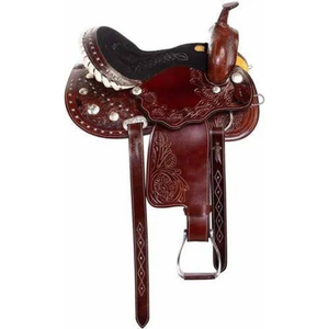 Selle de cheval western haut de gamme en cuir marron, à motifs floraux et cloutée, pour la course de barils, la randonnée équestre et l'équitation, équipement équestre durable - Product Image 3