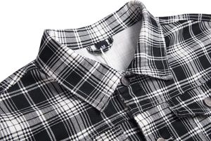 Chemise-veste décontractée pour homme à carreaux noirs et blancs, col rabattu, fermeture à boutons simple, longueur normale, mélange de coton - Product Image 2
