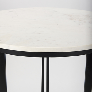 Modern Indian Marble Top Café <b>Table</b> with Matte <b>Black</b> Iron Base Contemporary Bistro Dining <b>Table</b> - Product Image 2