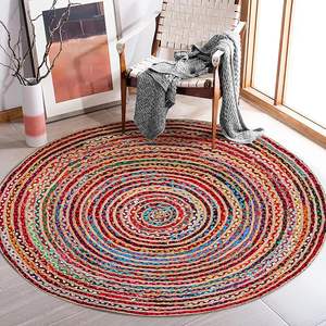Eco-Friendly Modern Handmade Soft Braided Jute and Cotton Round Area <b>Rug</b> for Bedroom Living Room Home Use - Product Image 1