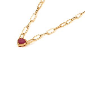 Productos Más Vendidos, Collar con Colgante de Oro Amarillo Sólido K18 en Forma de Corazón con Bisel de Rubí y Cadena de Clip, Regalo de Aniversario - Product Image 3