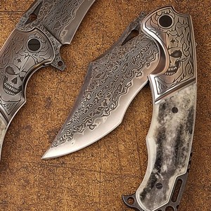 Custom Handmade DIY OEM Folding Pocket <b>Knife</b> 67-Layer Forged Damascus Steel Blade <b>Bone</b> <b>Handle</b> for Daily use - Product Image 3