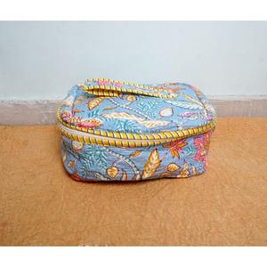 Beautiful Block Printed Quilted Cotton Vanity Bag Set Of 3 Pieces Women's Travel Cosmetic Pouch Storage Cosmetic Bags And <b>Cases</b> - Product Image 2
