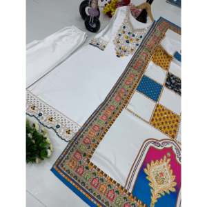 Ensemble de vêtements de soirée pour femmes, haut, pantalon palazzo, dupatta avec de vrais travaux de miroir - Product Image 4