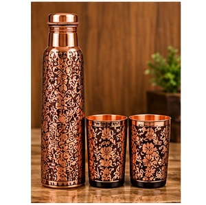 Juego de Botellas de Agua de Cobre Hechas a Mano con Diseño Floral, Portátiles para Viaje, Incluye Tapas - Product Image 3